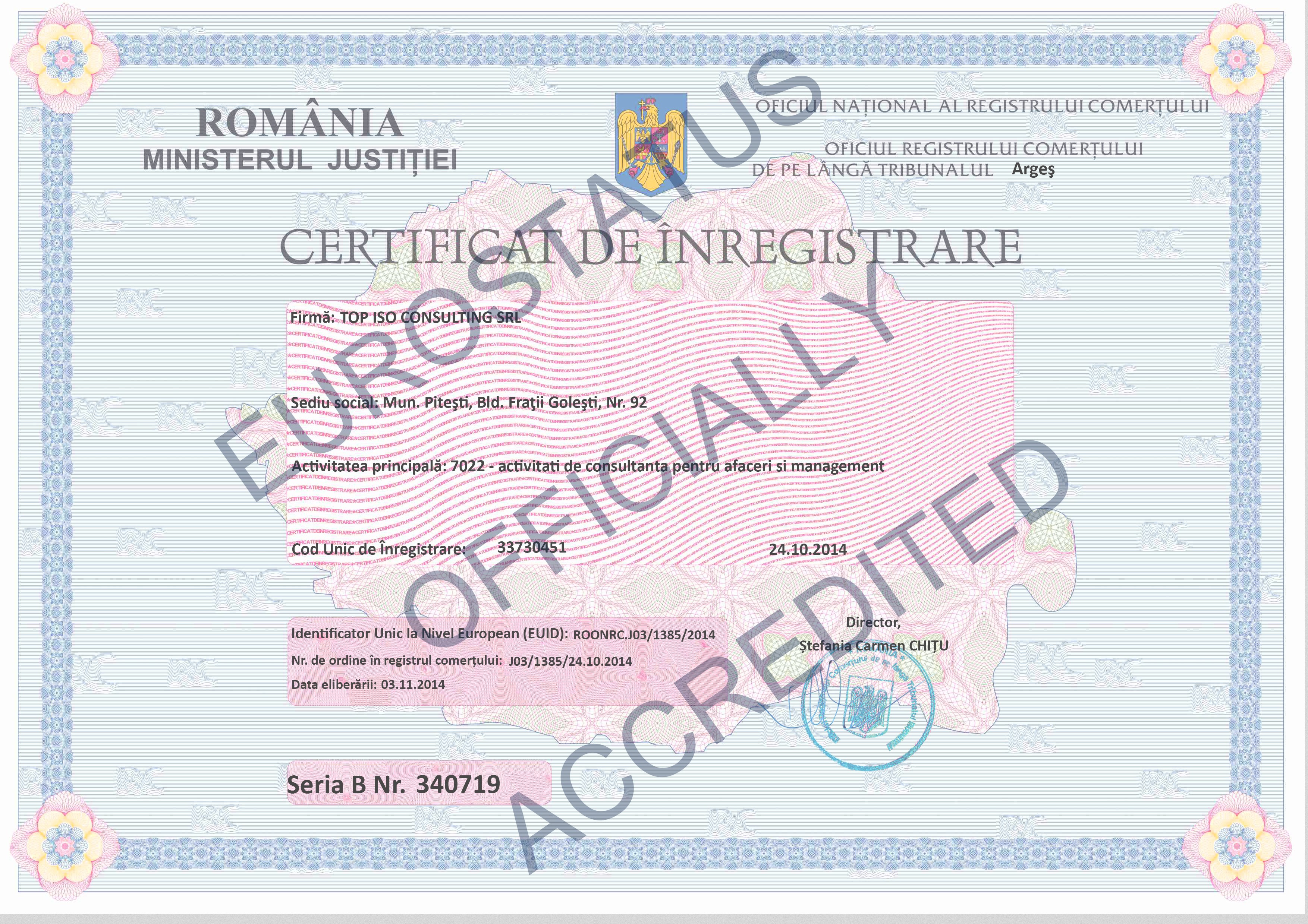 Certificat de înregistrare